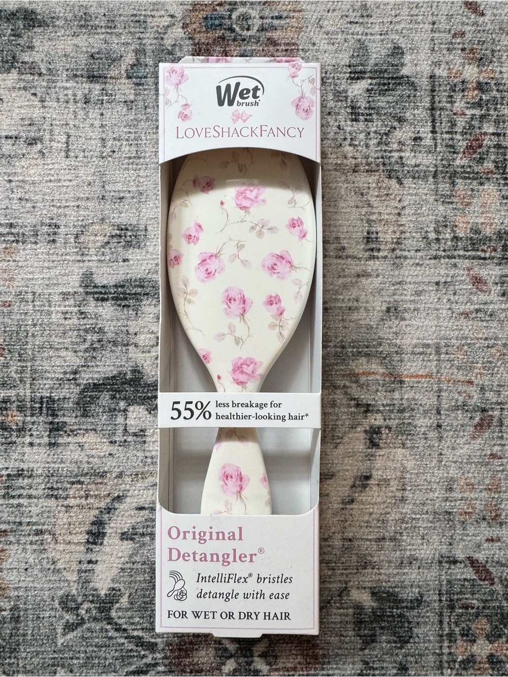 Wet Brush LoveShackFancy Floral original Detangler - Cream & Pink Ribbon Rosa